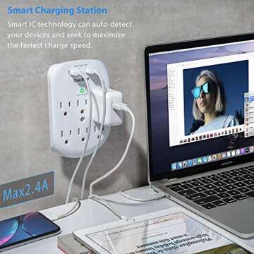 6-Outlet Surge Protector with USB Ports for Home Office