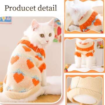ANIAC Fall Dog Sweater for Small Dog Girl Strawberry Knitted Cat Sweater Winter Puppy Clothes Turtleneck Kitten Knitwear Could Weather Outfit for Teacup Chihuahua Yorkie Poodle (Medium, Orange)