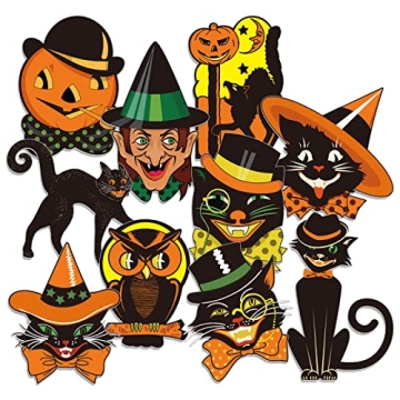 Whaline 40Pcs Vintage Halloween Cutouts Assorted Retro Pumpkin Cat Owl Cutouts Classic Orange Black ...