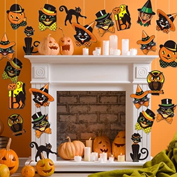 Whaline 40Pcs Vintage Halloween Cutouts Assorted Retro Pumpkin Cat Owl Cutouts Classic Orange Black Vintage Halloween Decorations Paper Cutouts with Glue Points for Halloween Party Decor