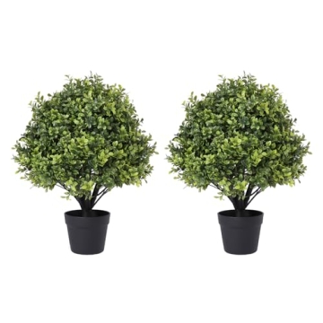 I.C.ELAINE 24" Faux Boxwood Topiary Trees Set of 2