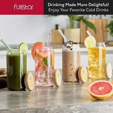 fullstar Glass Cups with Lids - Eco-friendly 8-Pack Set
