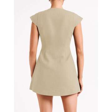Fisoew Womens Sleeveless Blazer Dress Deep V Neck Cap Sleeve Sexy Slim Fitted Mini Dress