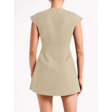 Fisoew Deep V Neck Cap Sleeve Dress for Glam Occasions