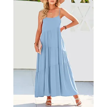 ANRABESS Boho Linen Maxi Dress Flowy Summer Beach Wear