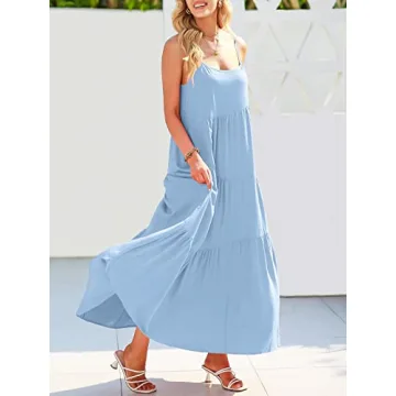 ANRABESS Boho Linen Maxi Dress Flowy Summer Beach Wear