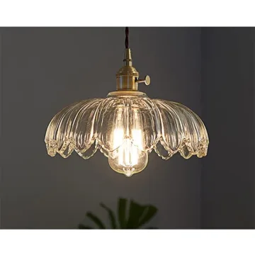 LITFAD Scalloped Glass Pendant Light for Home Decor