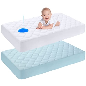 Yoofoss Waterproof Crib Mattress Protector 2 Pack, Quilted Crib Mattress Pad Cover Ultra Soft and Br...