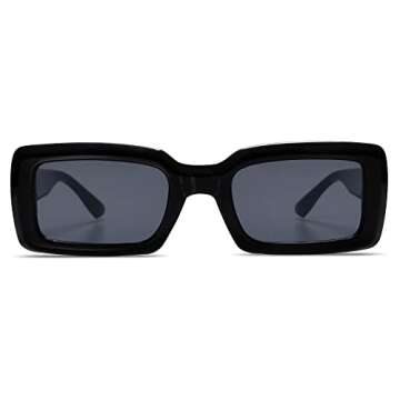 Allarallvr Trendy Rectangle Sunglasses for Women Men Vintage 90's Square Shades Thick Frame Nude Sun...