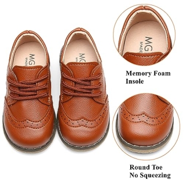 DADAWEN Toddler Boys Girls Dress Shoes Comfort Oxford Shoes Wedding Church Dress Shoes Lace Up School Uniform Loafer Flats (Toddler/Little Kid) Brown US Size 5.5 M Toddler