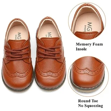 DADAWEN Toddler Boys Girls Dress Shoes Comfort Oxford Shoes Wedding Church Dress Shoes Lace Up School Uniform Loafer Flats (Toddler/Little Kid) Brown US Size 5.5 M Toddler