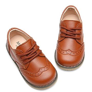 DADAWEN Toddler Boys Girls Dress Shoes Comfort Oxford Shoes Wedding Church Dress Shoes Lace Up School Uniform Loafer Flats (Toddler/Little Kid) Brown US Size 5.5 M Toddler