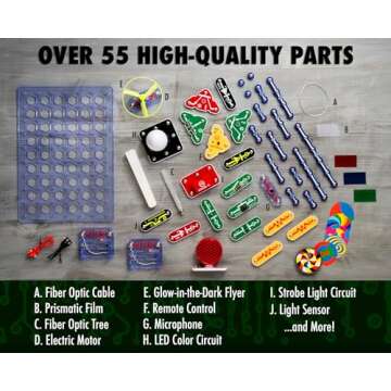 Snap Circuits LIGHT Electronics Exploration Kit | Over 175 Exciting STEM Projects | Full Color Project Manual | 55+ Snap Circuits Parts | STEM Educational Toys for Kids 8+,Multi