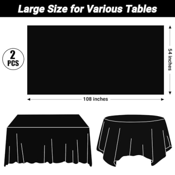 2 Pack Black Plastic Tablecloths, 108 x 54 Inch Disposable Party Cover