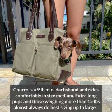 DJANGO Dog Carrier Bag Large - Waxed Canvas and Leather Soft Dog Travel Carrier - Olive Green Travel Tote Bag for Pets with Harness Safety Tether, Secure Zipper Pockets, and Water-Resistant Lining