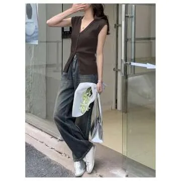 RoseSeek Women's Cardigan Sweater Vest Tops Cap Sleeve V Neck Button Down Tank Tops Knit Fall Outfits 2024 Coffee Brown Medium