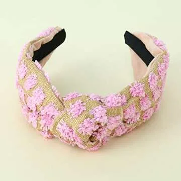 FEDANS Knotted Headband Woven Wide for Women Girls Summer Red Squares Elastic Spring Fashion Holiday Hairbands Hair Accessories