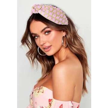 FEDANS Knotted Headband Woven Wide for Women Girls Summer Red Squares Elastic Spring Fashion Holiday Hairbands Hair Accessories