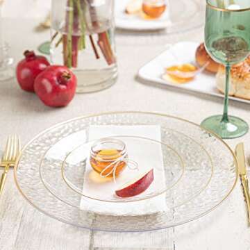 PLASTICPRO 32 Piece Combo Plates Set includes 16-7'' inch Plates & 16-10'' inch Plates Clear Hammered Plastic PartyPlates Premium heavyweight Elegant, Disposable, Tableware, Dishes,