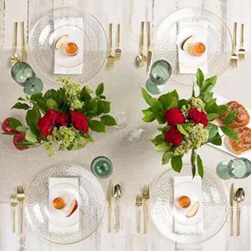 PLASTICPRO 32 Piece Combo Plates Set includes 16-7'' inch Plates & 16-10'' inch Plates Clear Hammered Plastic PartyPlates Premium heavyweight Elegant, Disposable, Tableware, Dishes,