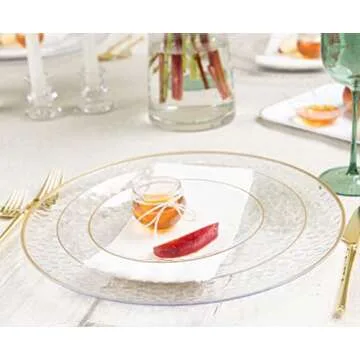 PLASTICPRO 32 Piece Combo Plates Set includes 16-7'' inch Plates & 16-10'' inch Plates Clear Hammered Plastic PartyPlates Premium heavyweight Elegant, Disposable, Tableware, Dishes,