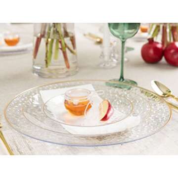 PLASTICPRO 32 Piece Combo Plates Set includes 16-7'' inch Plates & 16-10'' inch Plates Clear Hammered Plastic PartyPlates Premium heavyweight Elegant, Disposable, Tableware, Dishes,