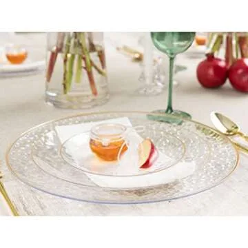 PLASTICPRO 32 Piece Combo Plates Set includes 16-7'' inch Plates & 16-10'' inch Plates Clear Hammered Plastic PartyPlates Premium heavyweight Elegant, Disposable, Tableware, Dishes,