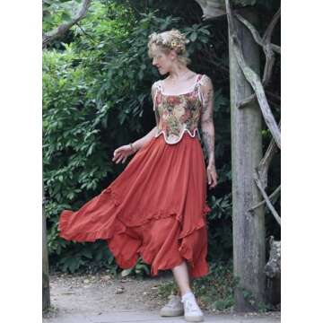Women Orange Long Skirt High Waist Maxi Skirt Flowy Renaissance Skirt Orange M
