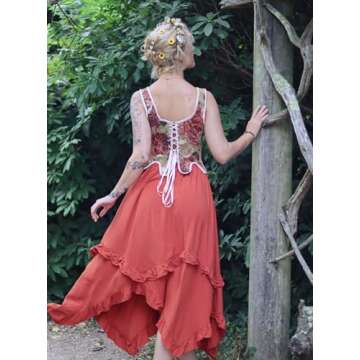 Women Orange Long Skirt High Waist Maxi Skirt Flowy Renaissance Skirt Orange M