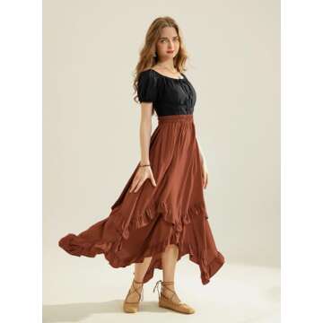 Women Orange Long Skirt High Waist Maxi Skirt Flowy Renaissance Skirt Orange M