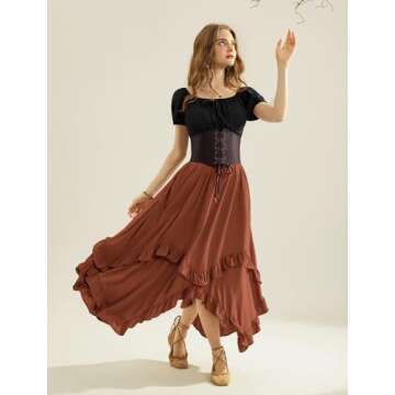 Women Orange Long Skirt High Waist Maxi Skirt Flowy Renaissance Skirt Orange M