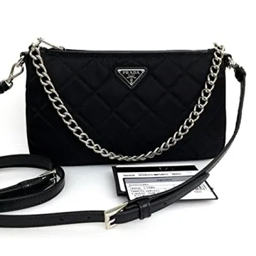 Chic Prada Quilted Nylon Chain Black Shoulder Bag
