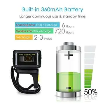Eyoyo 1D Wireless Ring Barcode Scanner, Compatible with Bluetooth Function & 2.4GHz Wireless & Wired Connection, Portable Wearable Mini Finger Bar Code Reader Work with Windows, Mac OS, Android 4.0+,