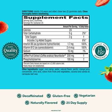 NEURIVA Plus Brain Supplement for Memory,Focus & Concentration+Cognitive Function with Vitamins B6 & B12 and Clinically Tested Nootropics Phosphatidylserine and Neurofactor,50ct Strawberry Gummies