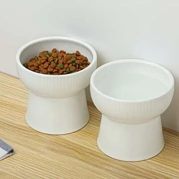 Raised Cat Bowl, Elevated Cat Food Bowls Water Bowl with stand Ceramic Cat Feeding Bowls Stress Free Pet Food & Water Bowls