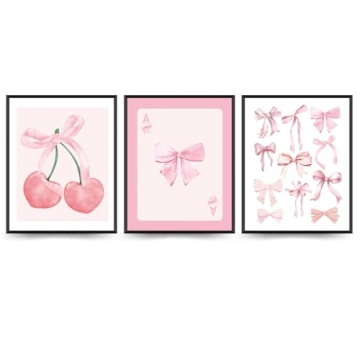 ETVISO Pink Coquette Trendy Preppy Wall Art Prints Set of 3, Coquette Room Decor for Girls Room, Pin...