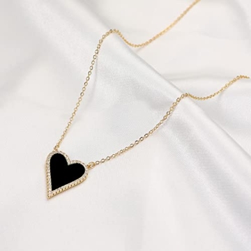 JINGDR Black Heart Necklace - Trendy Gold Plated Jewelry
