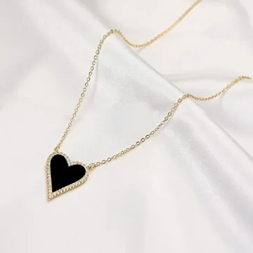 JINGDR Black Heart Necklace - Trendy Gold Plated Jewelry