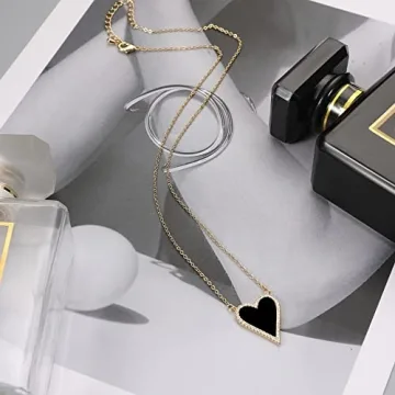 JINGDR Black Heart Necklace - Trendy Gold Plated Jewelry