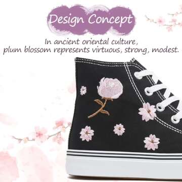 kufeiti Women's Embroidered High Top Canvas Sneaker Black Lace-up Comfortable Casual Fashion Sneaker(Embroidery Black, US9)