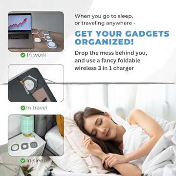 3 in 1 Wireless Fabric Charging Pad, Foldable, Travel Design, Mag-Safe, for iPhone 15, 14, 13 & 12 Series, iWatch, and AirPods - Includes 20W Fast Charging Adapter & Leather Bag (Grey)