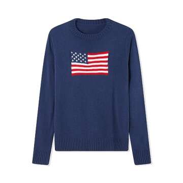 Y2k Vintage Sweater Long Sleeve Crew Neck Loose Knit Pullover American Flag Sweatshirt Preppy Striped Sweater