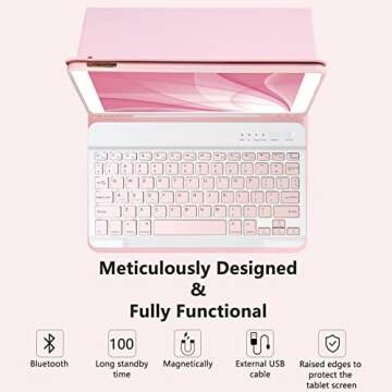 Keyboard Case for iPad 10.2" 9th 8th 7th Generation, with Detachable Bluetooth and Pencil Holder, 10.2 Inch/iPad Air 10.5"(3rd Gen)/iPad Pro 10.5 in, Auto Sleep/Wake Function (Pink)