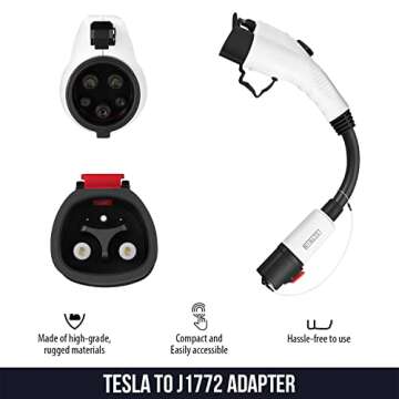 Lectron - Tesla to J1772 Adapter, Max 40A & 250V - Compatible with Tesla High Powered Connector, Des...