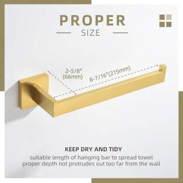 Angle Simple Hand Towel Holder, SUS 304 Stainless Steel Bathroom Towel Hanger Rack for Wall, Brushed Gold, 10.24 Inches