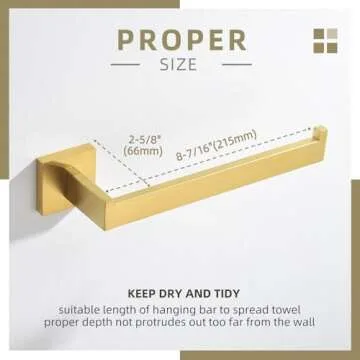 Angle Simple Hand Towel Holder, SUS 304 Stainless Steel Bathroom Towel Hanger Rack for Wall, Brushed Gold, 10.24 Inches