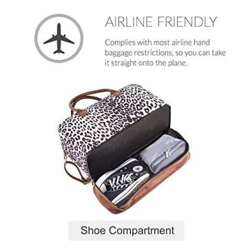 MyMealivos Canvas Weekender Bag, Overnight Travel Carry On Duffel with Shoe Pouch (leopard)