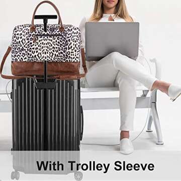 MyMealivos Canvas Weekender Bag, Overnight Travel Carry On Duffel with Shoe Pouch (leopard)