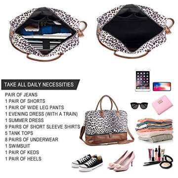 MyMealivos Canvas Weekender Bag, Overnight Travel Carry On Duffel with Shoe Pouch (leopard)