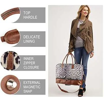 MyMealivos Canvas Weekender Bag, Overnight Travel Carry On Duffel with Shoe Pouch (leopard)